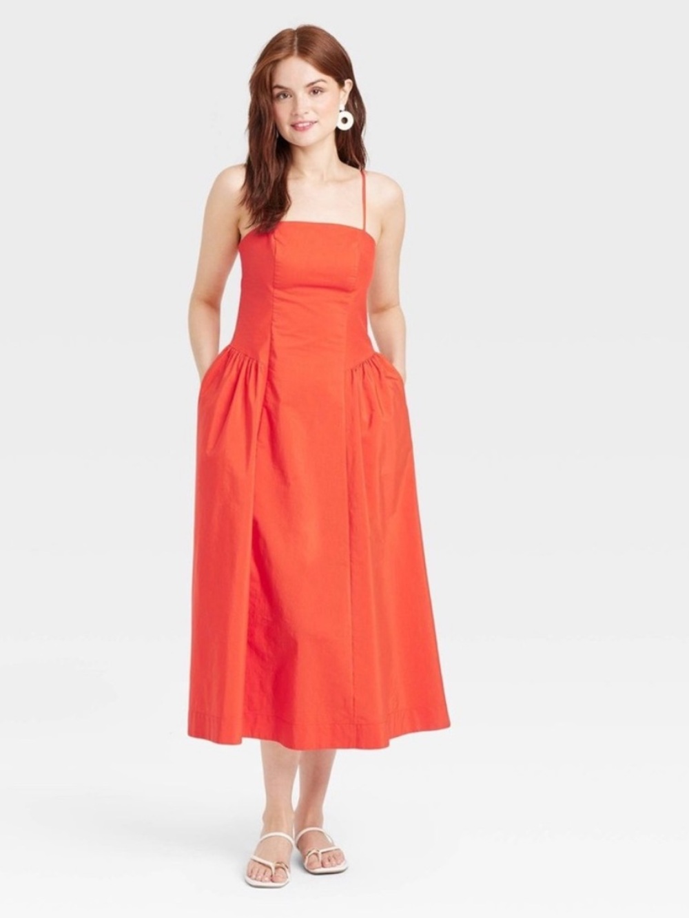 NEW A New Day Target Red Orange Maxi Dress A-Line Cotton Nylon Summer Size 6